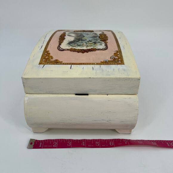 Custom Artisan Upcycled Trinket Sewing Box Decoupage Hand Painted Velvet Mirror - Picture 3 of 16